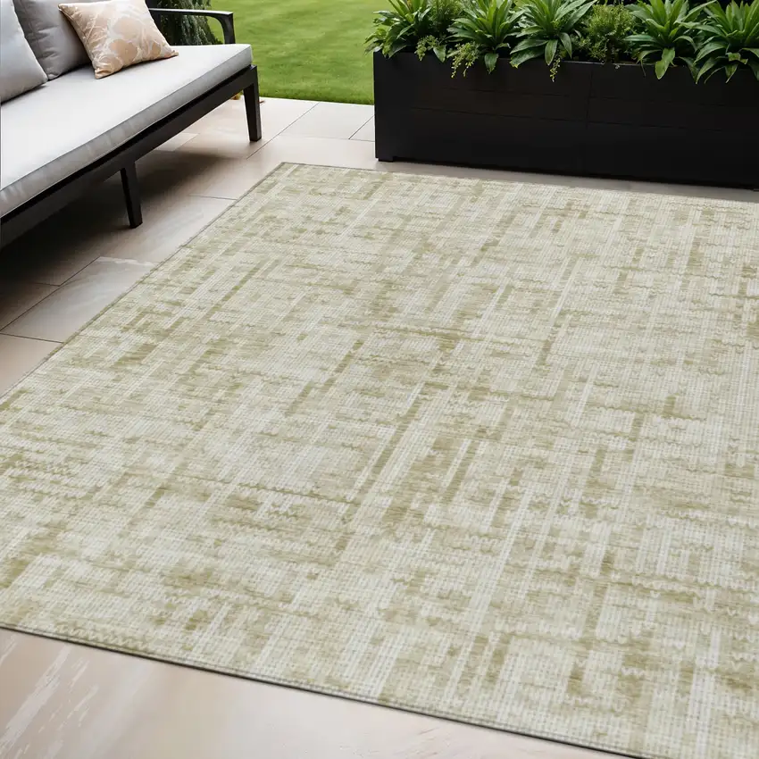 Beige And Ivory Striped Washable Indoor Outdoor Area Rug Photo 2