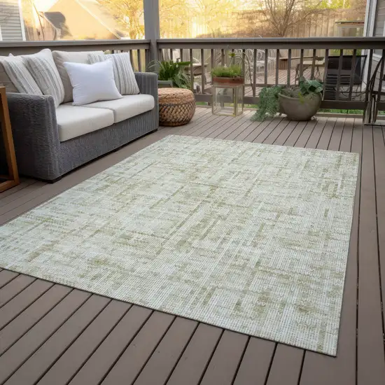 Beige And Ivory Striped Washable Indoor Outdoor Area Rug Photo 7