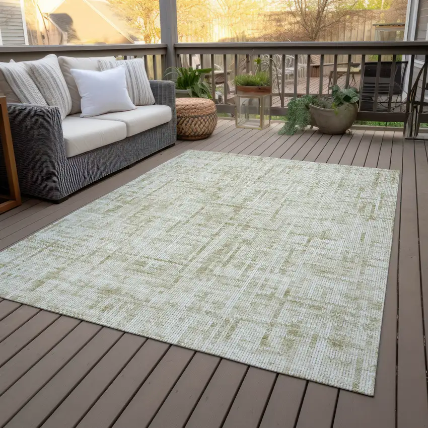 Beige And Ivory Striped Washable Indoor Outdoor Area Rug Photo 7