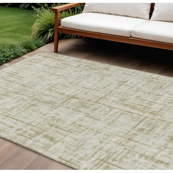 Beige And Ivory Striped Washable Indoor Outdoor Area Rug Photo 2