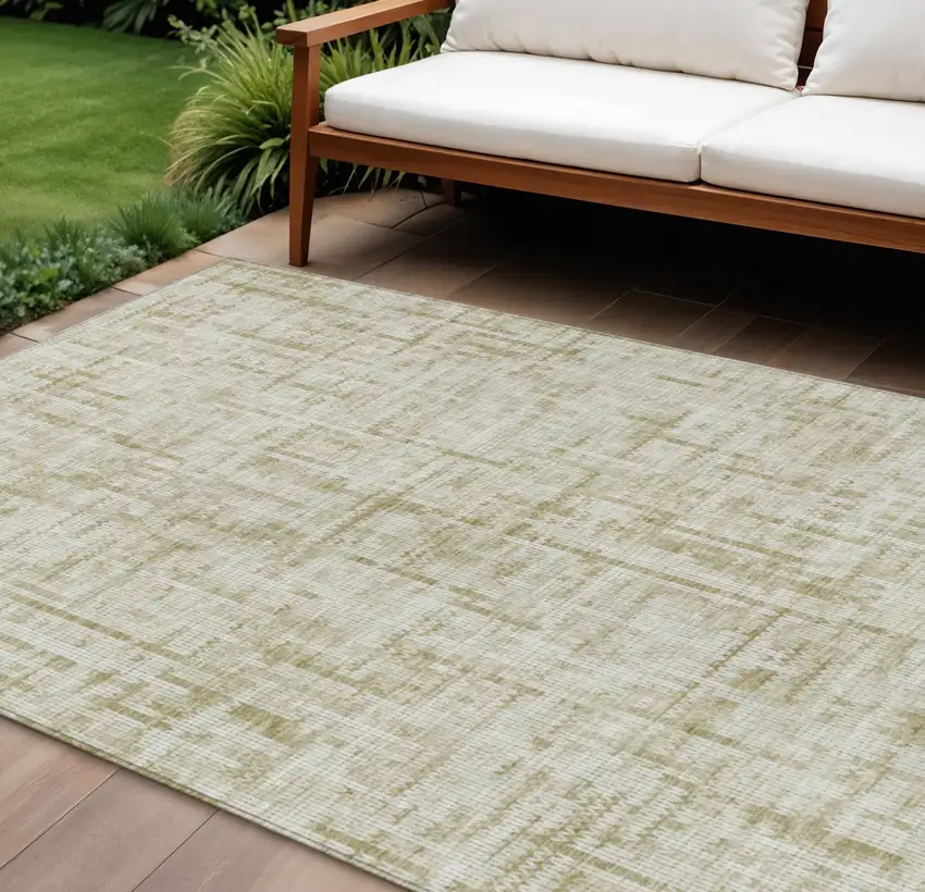Beige And Ivory Striped Washable Indoor Outdoor Area Rug Photo 2