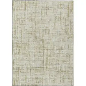 Photo of Beige And Ivory Striped Washable Indoor Outdoor Area Rug