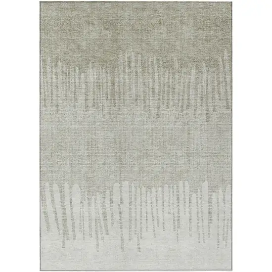 Beige And Ivory Striped Washable Indoor Outdoor Area Rug Photo 1