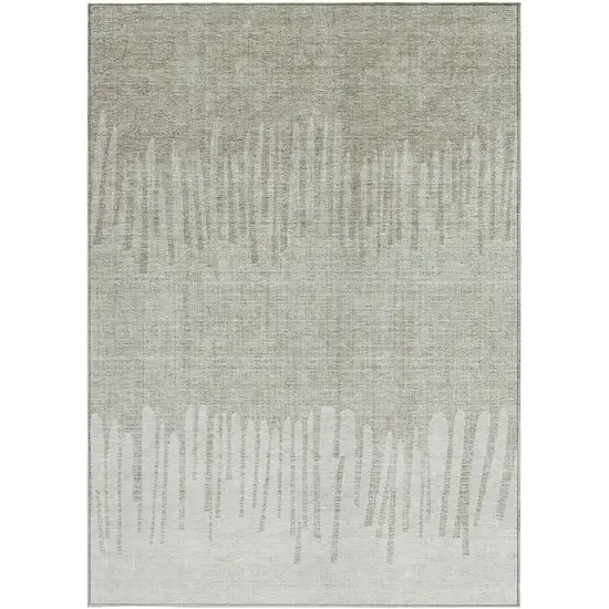 Beige And Ivory Striped Washable Indoor Outdoor Area Rug Photo 3