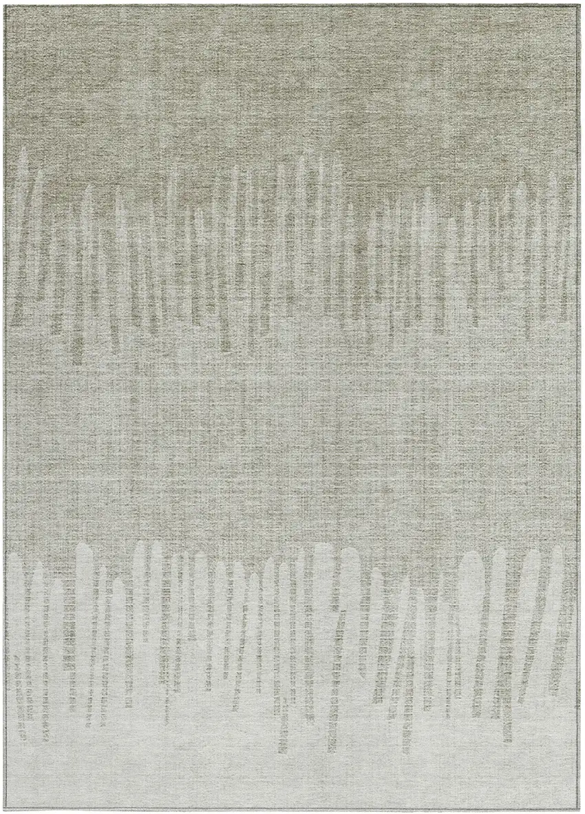 Beige And Ivory Striped Washable Indoor Outdoor Area Rug Photo 3