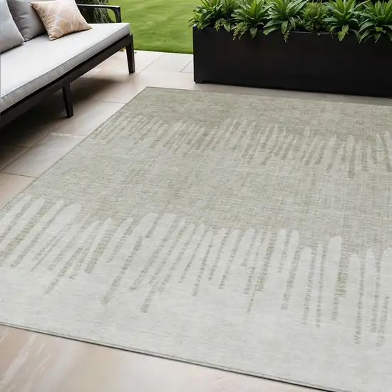Beige And Ivory Striped Washable Indoor Outdoor Area Rug Photo 2