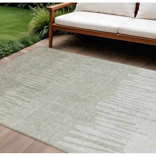 Beige And Ivory Striped Washable Indoor Outdoor Area Rug Photo 2