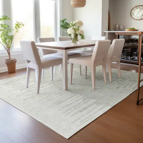 Beige And Ivory Striped Washable Indoor Outdoor Area Rug Photo 5