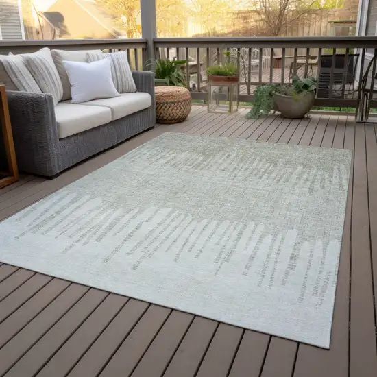 Beige And Ivory Striped Washable Indoor Outdoor Area Rug Photo 7