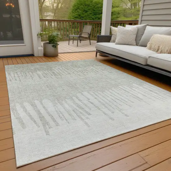 Beige And Ivory Striped Washable Indoor Outdoor Area Rug Photo 4