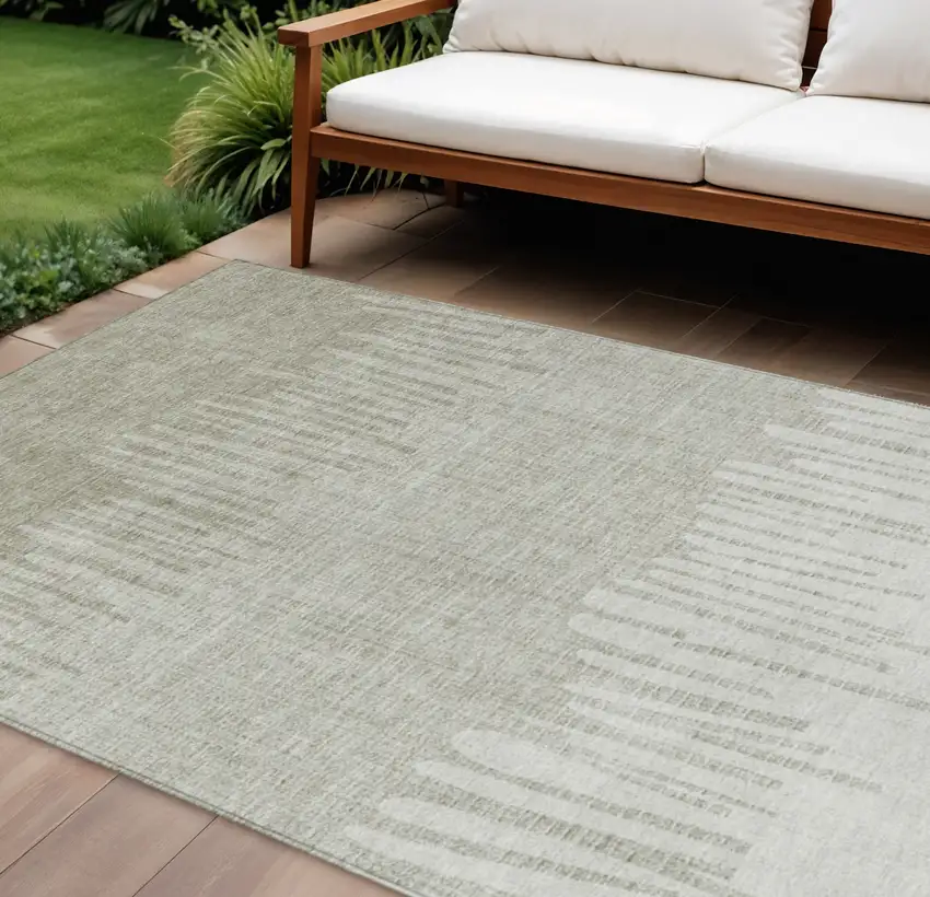 Beige And Ivory Striped Washable Indoor Outdoor Area Rug Photo 2