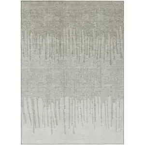 Photo of Beige And Ivory Striped Washable Indoor Outdoor Area Rug