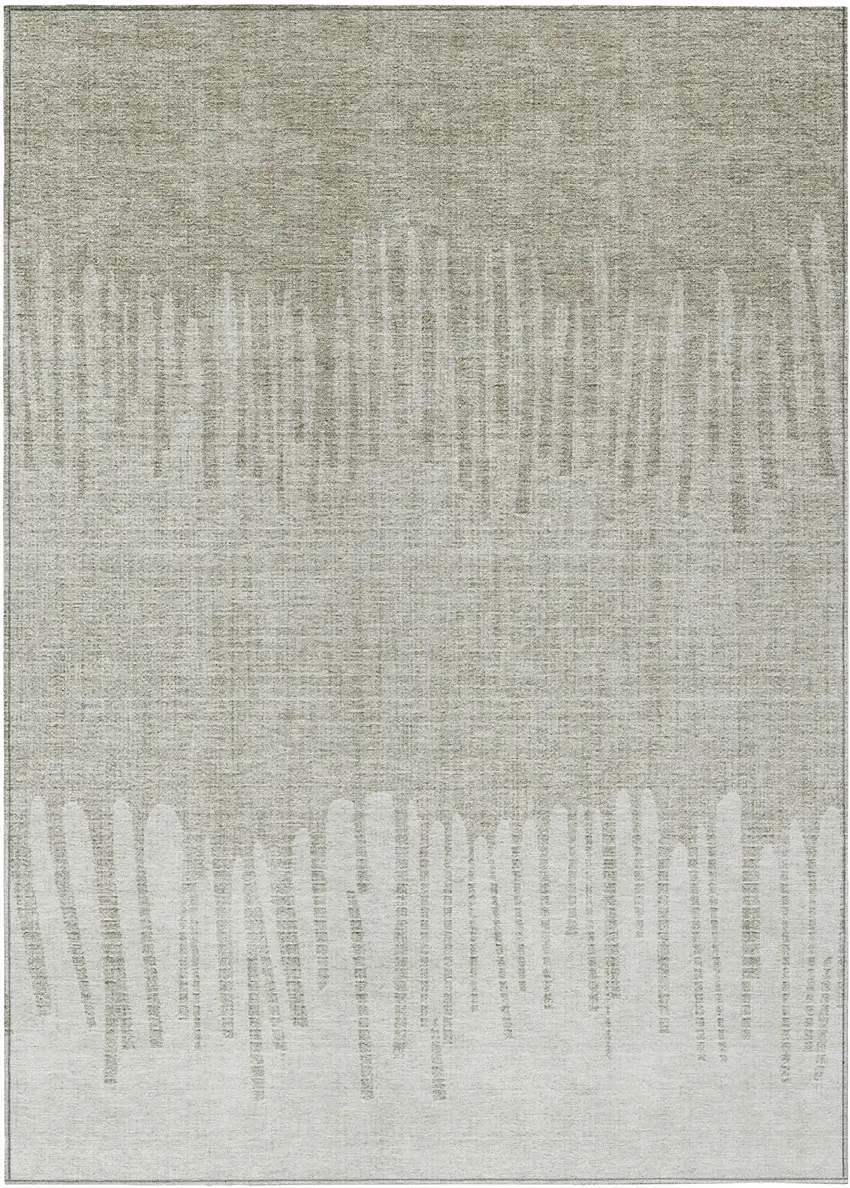 Beige And Ivory Striped Washable Indoor Outdoor Area Rug Photo 1