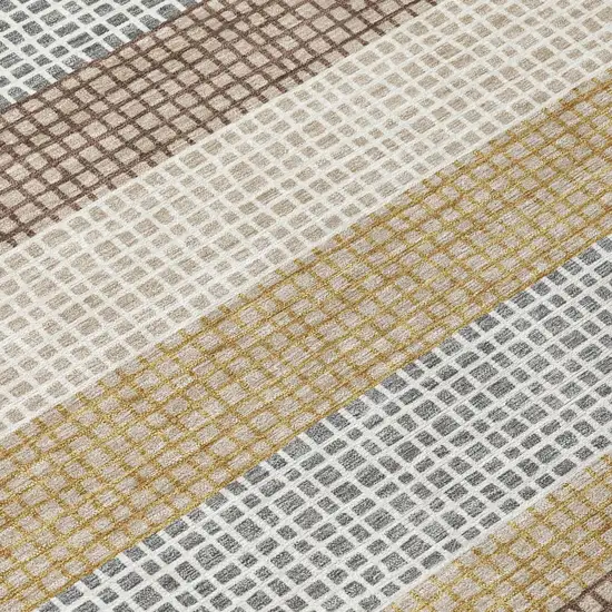 Beige And Ivory Striped Washable Indoor Outdoor Area Rug Photo 6