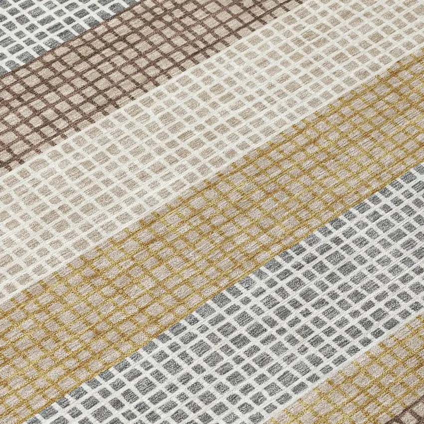 Beige And Ivory Striped Washable Indoor Outdoor Area Rug Photo 6