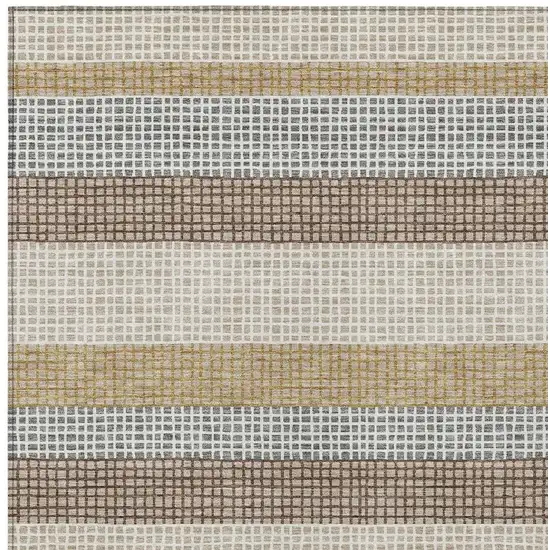 Beige And Ivory Striped Washable Indoor Outdoor Area Rug Photo 3