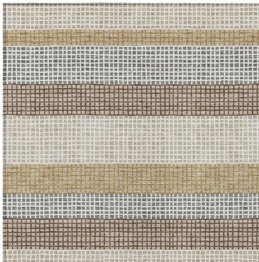 Beige And Ivory Striped Washable Indoor Outdoor Area Rug Photo 3