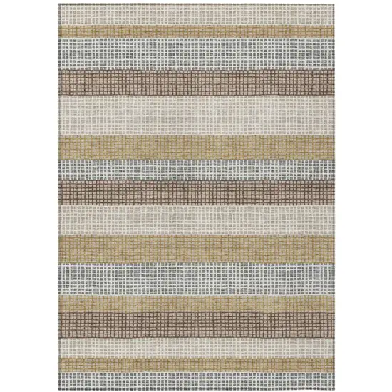 Beige And Ivory Striped Washable Indoor Outdoor Area Rug Photo 2