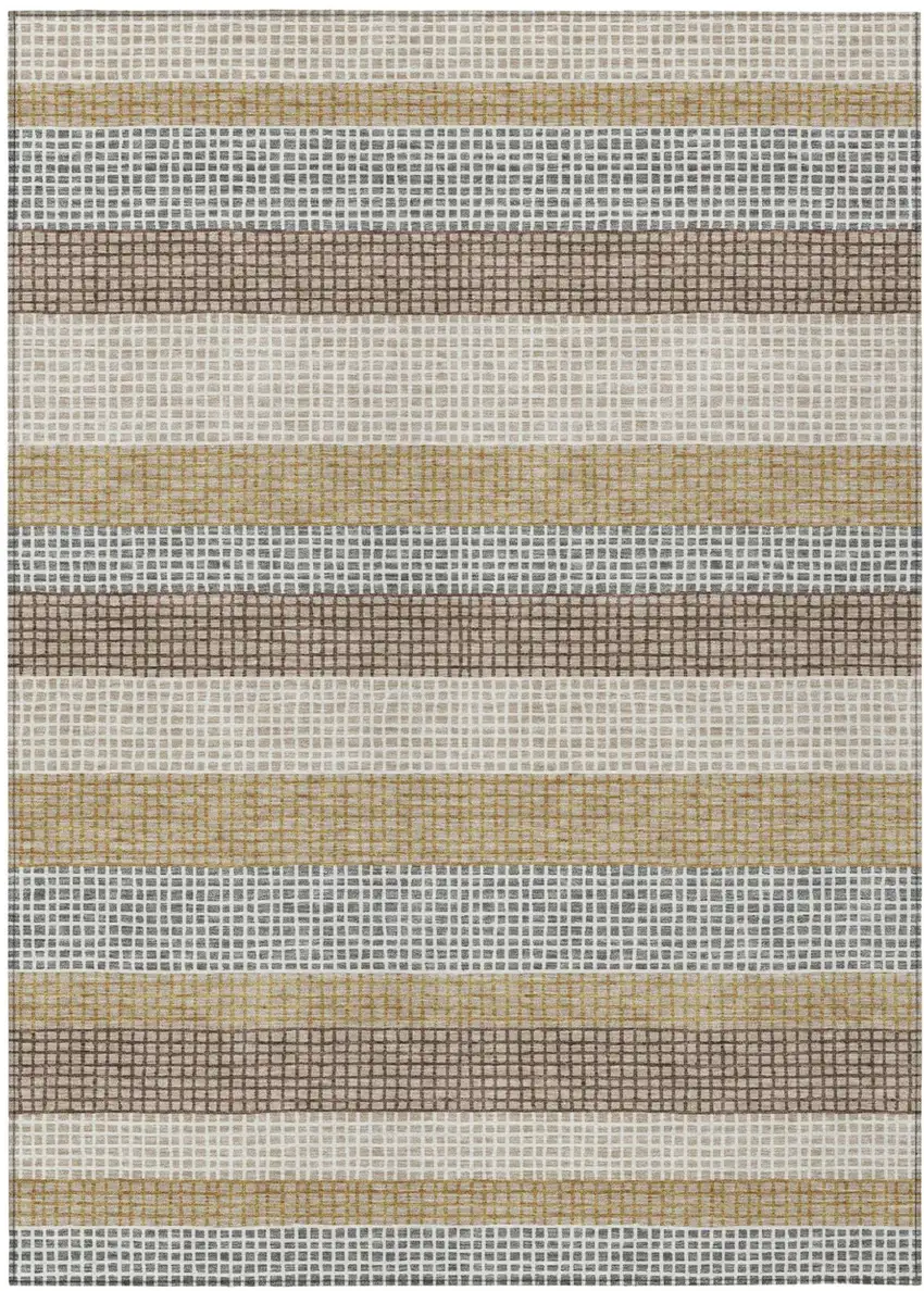 Beige And Ivory Striped Washable Indoor Outdoor Area Rug Photo 2