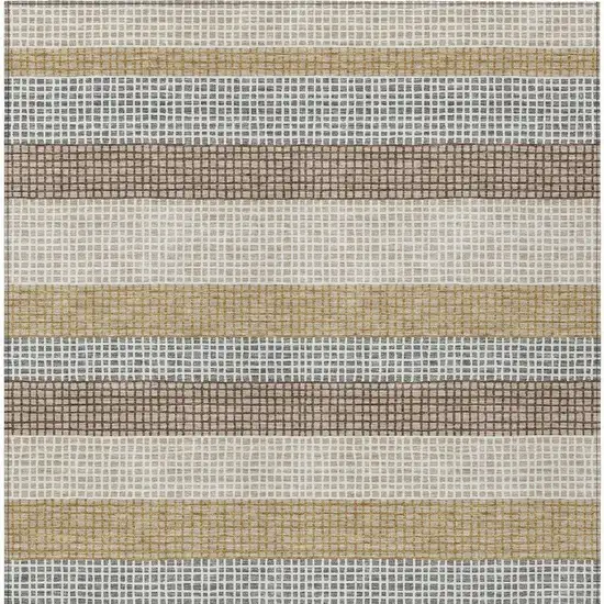 Beige And Ivory Striped Washable Indoor Outdoor Area Rug Photo 4