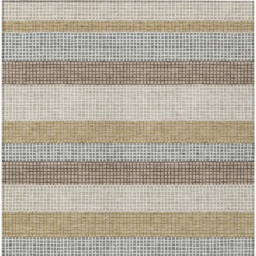 Beige And Ivory Striped Washable Indoor Outdoor Area Rug Photo 4