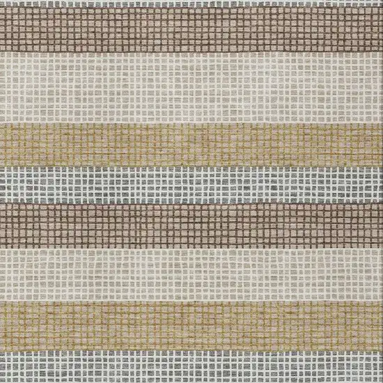 Beige And Ivory Striped Washable Indoor Outdoor Area Rug Photo 3