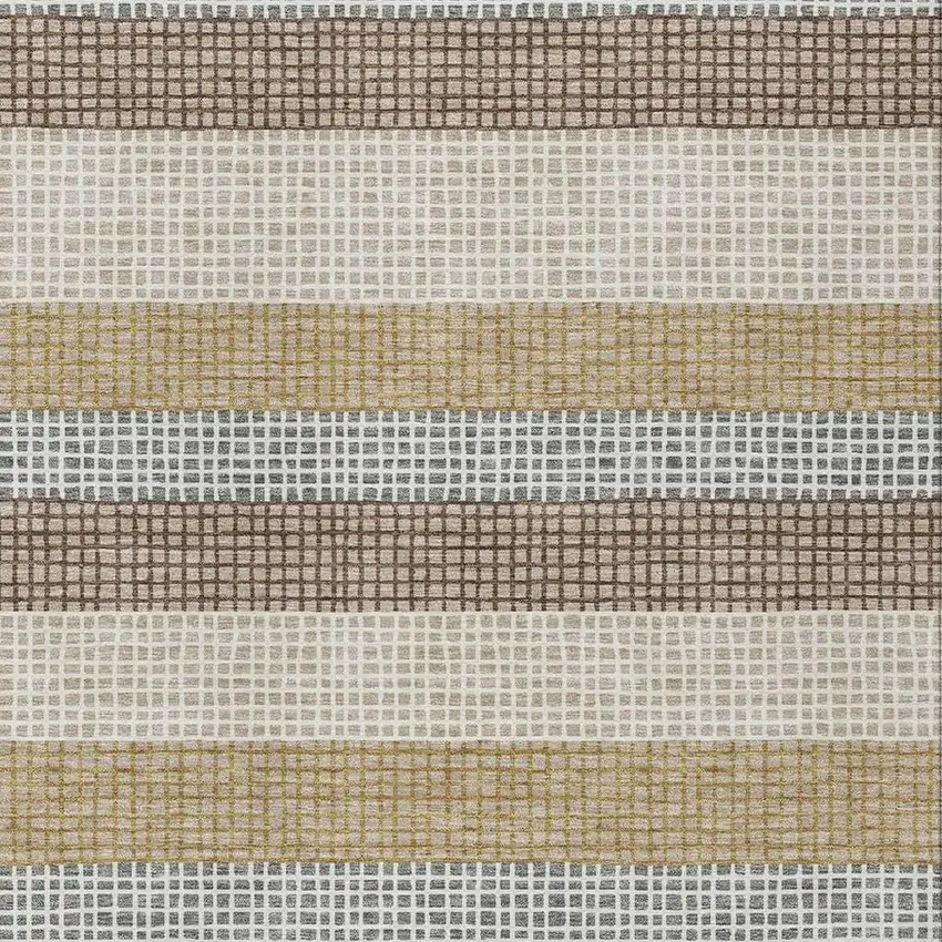 Beige And Ivory Striped Washable Indoor Outdoor Area Rug Photo 3