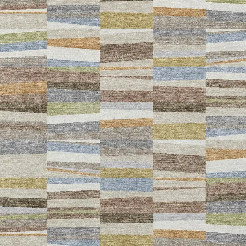 Beige And Ivory Striped Washable Indoor Outdoor Area Rug Photo 2