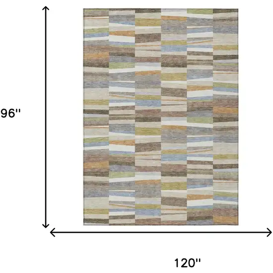 Beige And Ivory Striped Washable Indoor Outdoor Area Rug Photo 6