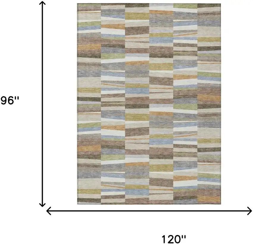 Beige And Ivory Striped Washable Indoor Outdoor Area Rug Photo 6