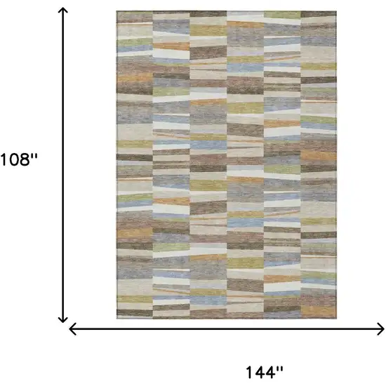 Beige And Ivory Striped Washable Indoor Outdoor Area Rug Photo 6