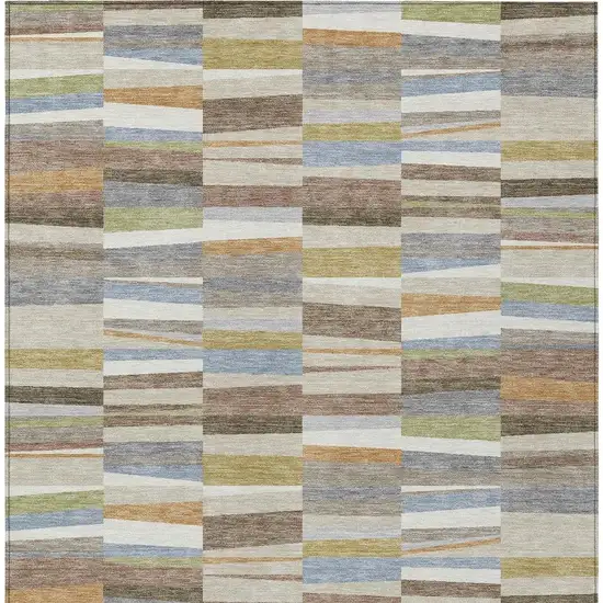 Beige And Ivory Striped Washable Indoor Outdoor Area Rug Photo 3