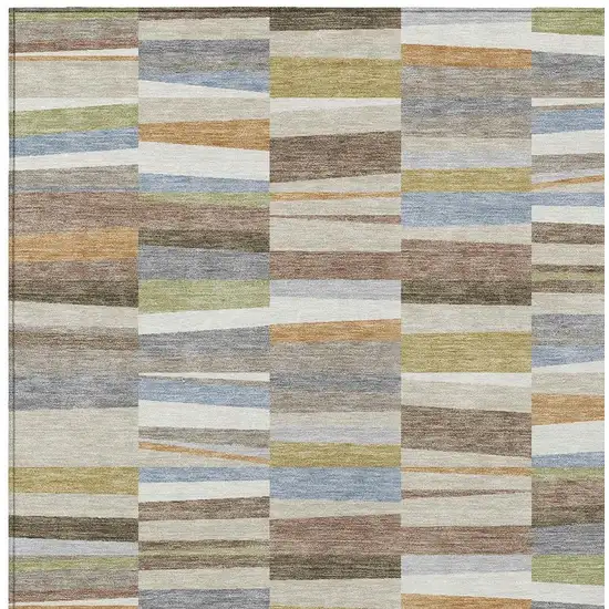 Beige And Ivory Striped Washable Indoor Outdoor Area Rug Photo 2
