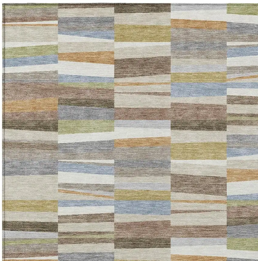 Beige And Ivory Striped Washable Indoor Outdoor Area Rug Photo 2