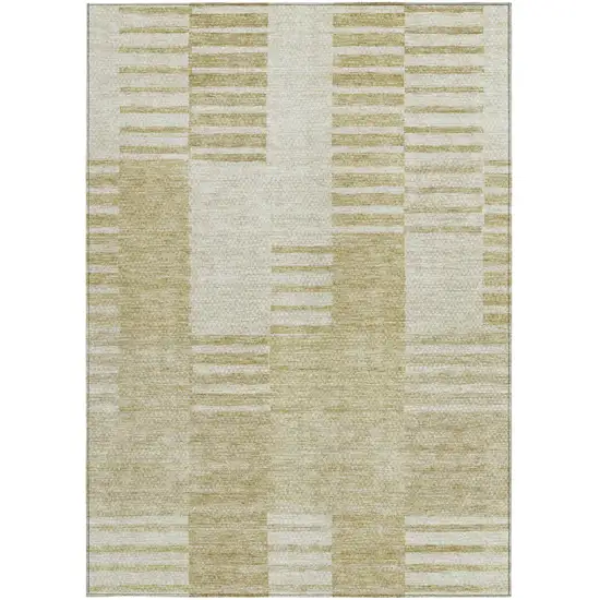 Beige And Ivory Striped Washable Indoor Outdoor Area Rug Photo 6