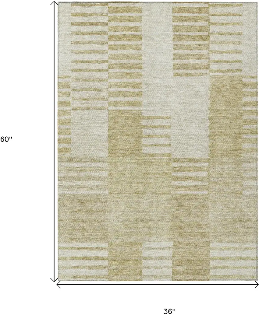 Beige And Ivory Striped Washable Indoor Outdoor Area Rug Photo 3