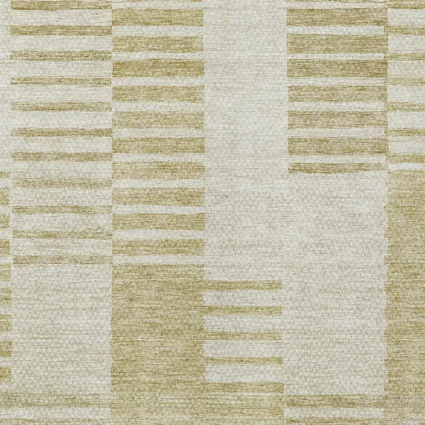 Beige And Ivory Striped Washable Indoor Outdoor Area Rug Photo 5