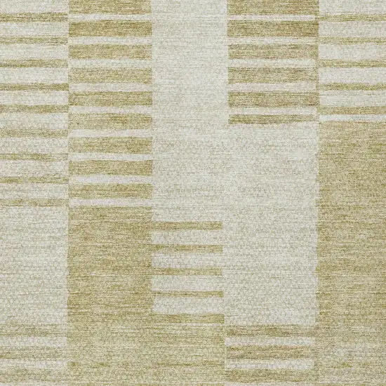Beige And Ivory Striped Washable Indoor Outdoor Area Rug Photo 5