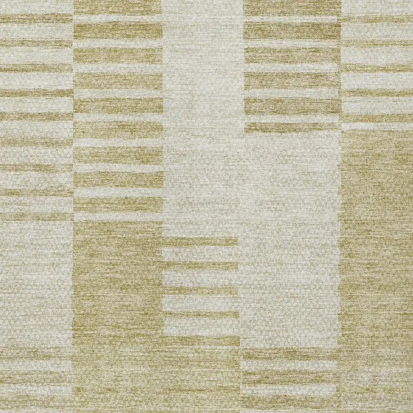 Beige And Ivory Striped Washable Indoor Outdoor Area Rug Photo 5