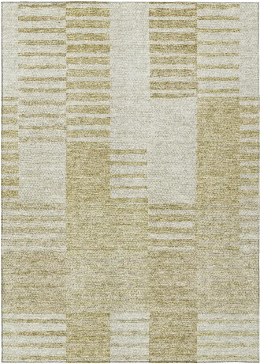 Beige And Ivory Striped Washable Indoor Outdoor Area Rug Photo 2