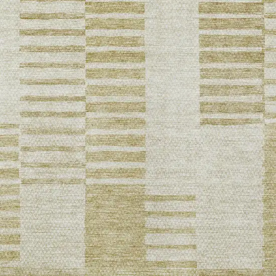 Beige And Ivory Striped Washable Indoor Outdoor Area Rug Photo 5