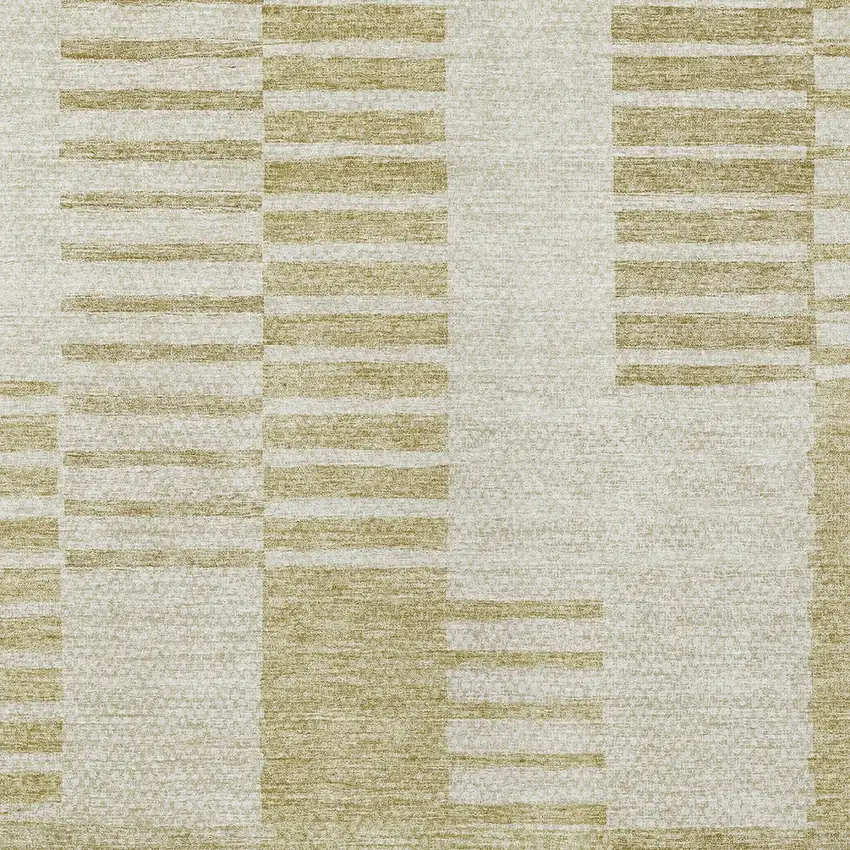 Beige And Ivory Striped Washable Indoor Outdoor Area Rug Photo 5