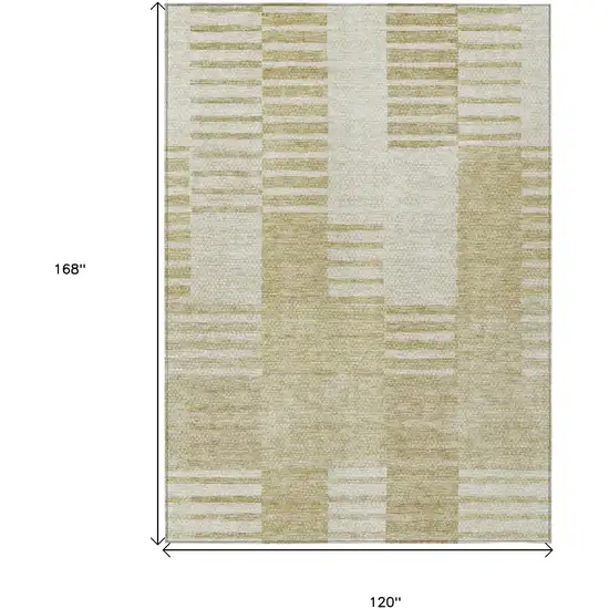 Beige And Ivory Striped Washable Indoor Outdoor Area Rug Photo 3