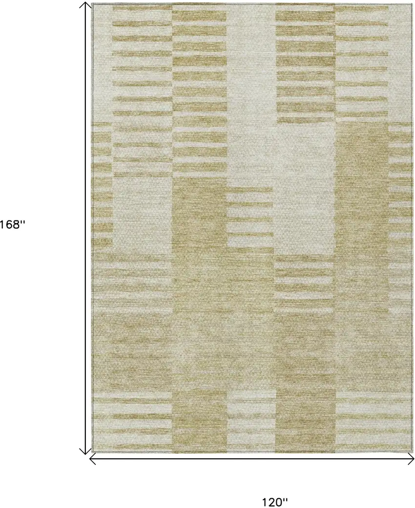 Beige And Ivory Striped Washable Indoor Outdoor Area Rug Photo 3