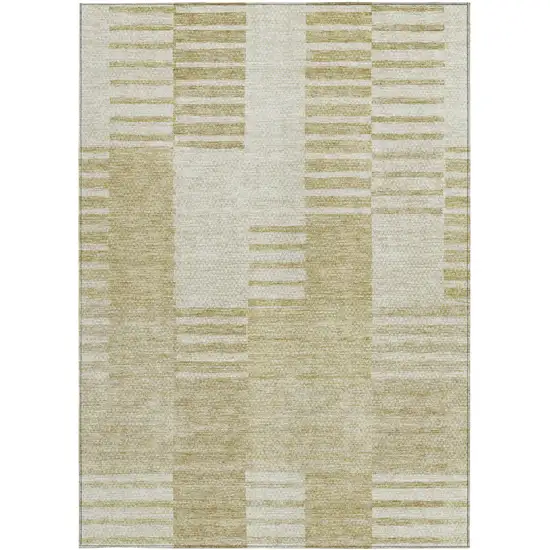 Beige And Ivory Striped Washable Indoor Outdoor Area Rug Photo 6