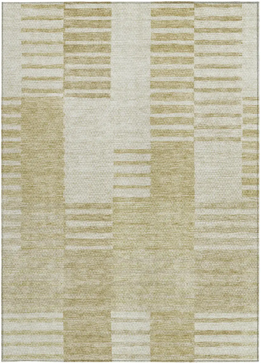 Beige And Ivory Striped Washable Indoor Outdoor Area Rug Photo 6