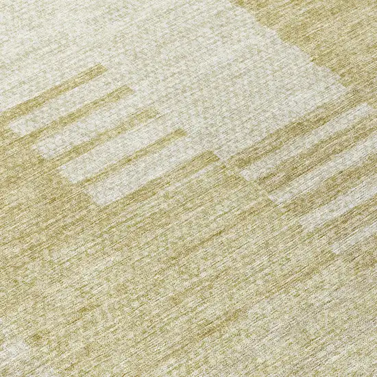 Beige And Ivory Striped Washable Indoor Outdoor Area Rug Photo 7