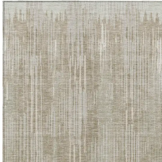 Beige And Ivory Striped Washable Indoor Outdoor Area Rug Photo 6