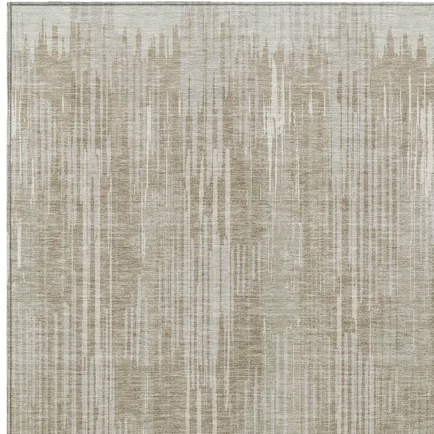 Beige And Ivory Striped Washable Indoor Outdoor Area Rug Photo 6