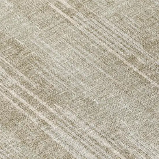 Beige And Ivory Striped Washable Indoor Outdoor Area Rug Photo 8
